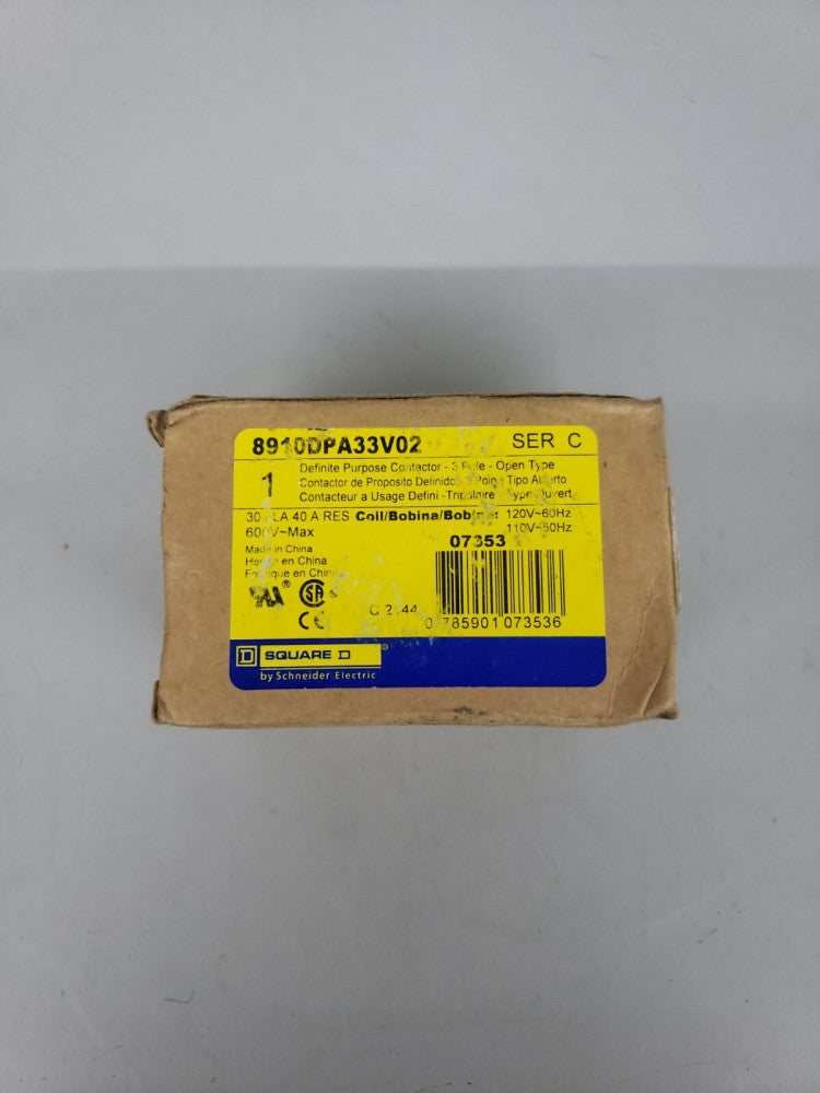 NEW IN BOX! SQUARE D 8910DPA33V02 DEFINITE PURPOSE MAGNETIC CONTACTOR 120V COIL
