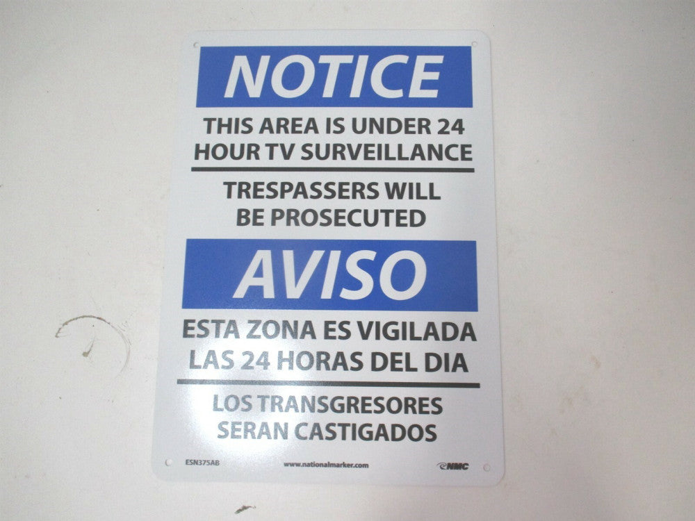 National Marker (ESN375AB) 10" x 14" Notice This Area Is Under 24 Hour Tv Sign 