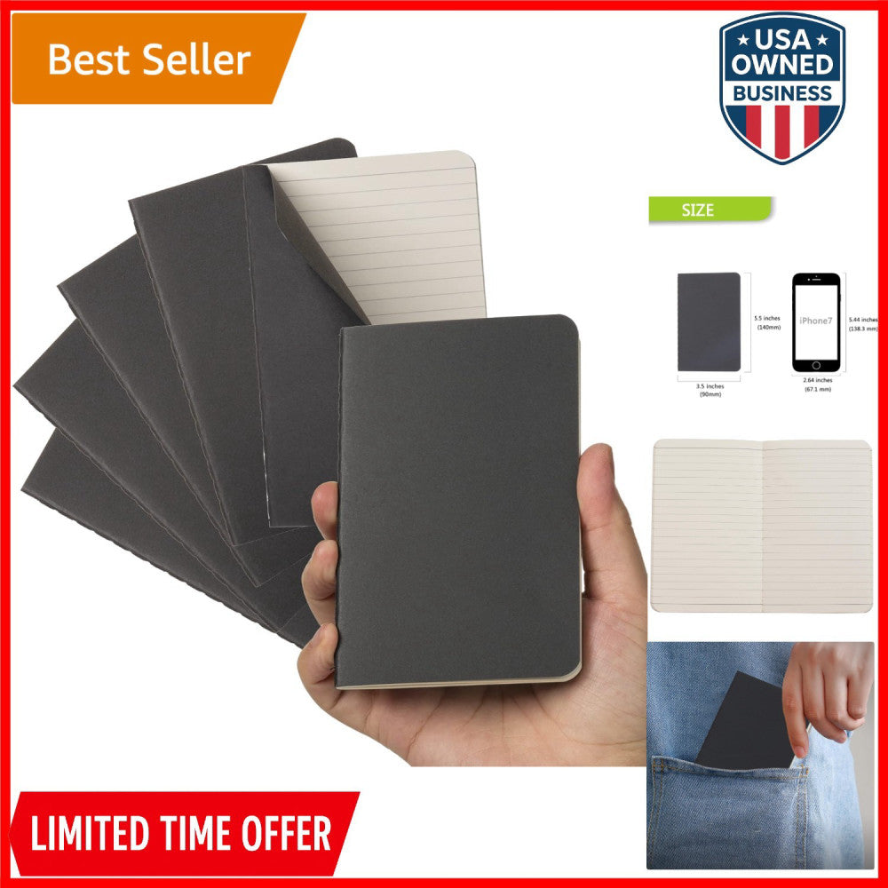Pocket Notebook Mini Notebooks 6 Pack Black Cover Jotting Travel School