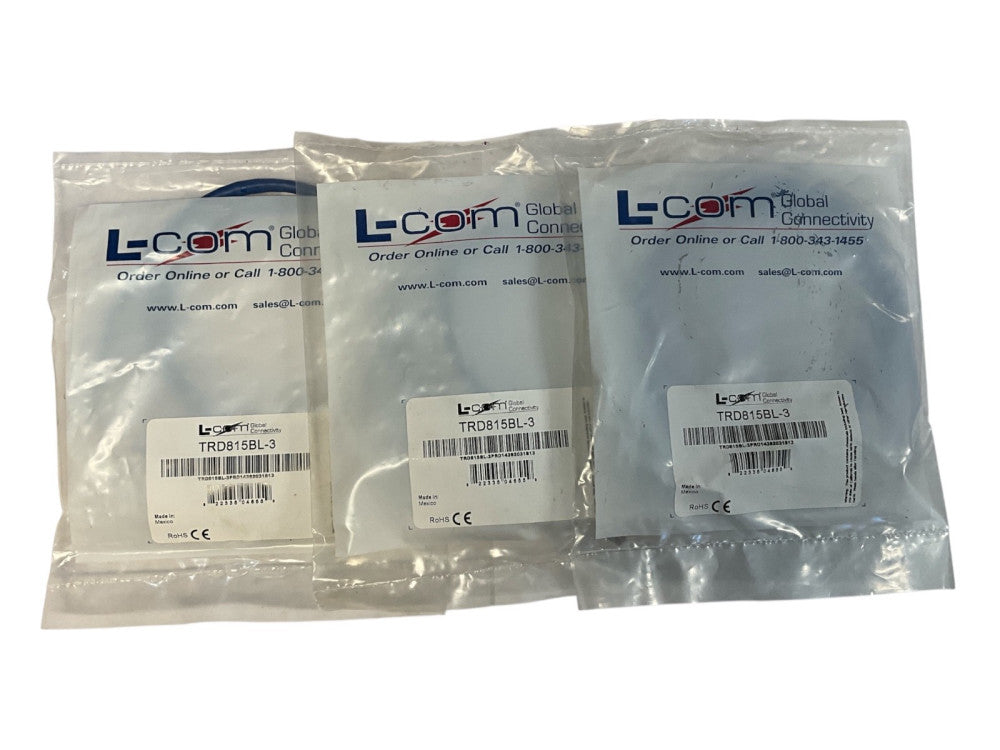PACK OF 3 L-COM TRD815BL-3 RJ45 Ethernet Patch Cable Cat5e Blue