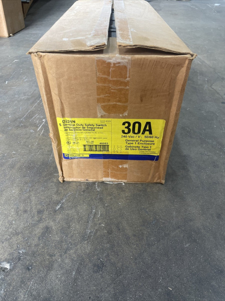 1) NEW SQUARE D GENERAL DUTY SAFETY SWITCH 30A 240VAC D221N fusible