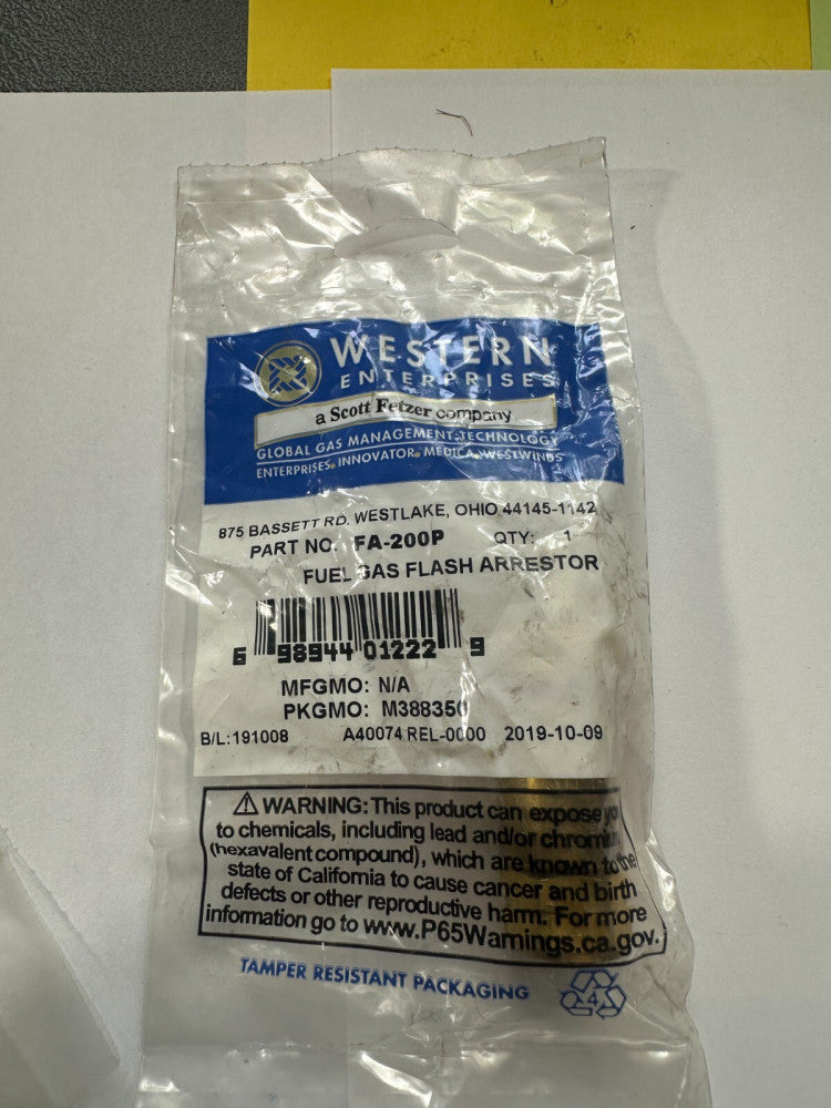 Western Enterprises FA-200P Fuel Gas Flash Arrestor - New Fast Ship