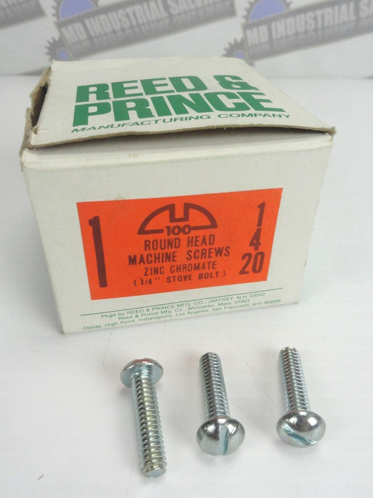 (75) 1/4 - 20 Round Head 1" MACHINE SCREWS Zinc Chromate SLOTTED HEAD DRIVE 