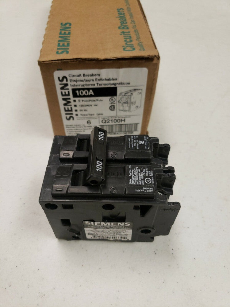 1 New Siemens Q2100H 100A 2 Pole 240V Circuit Breaker Type QPH2100