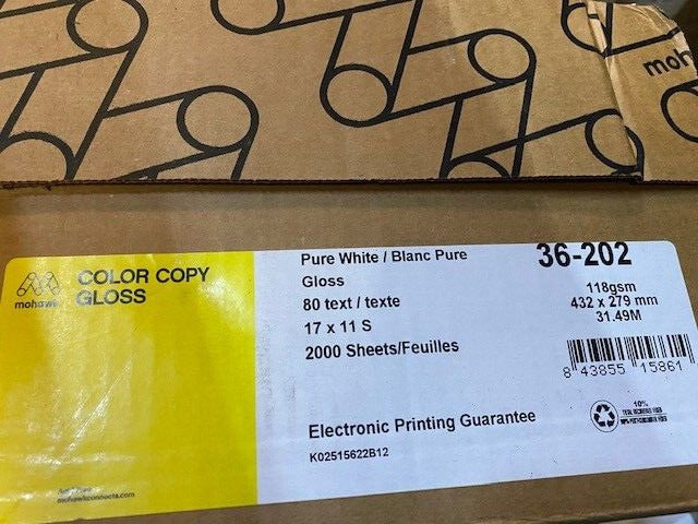 2,000 Sheets Mohawk Color Copy Gloss 80 Text, 17"x11" Pure White 36-202 4 Reams