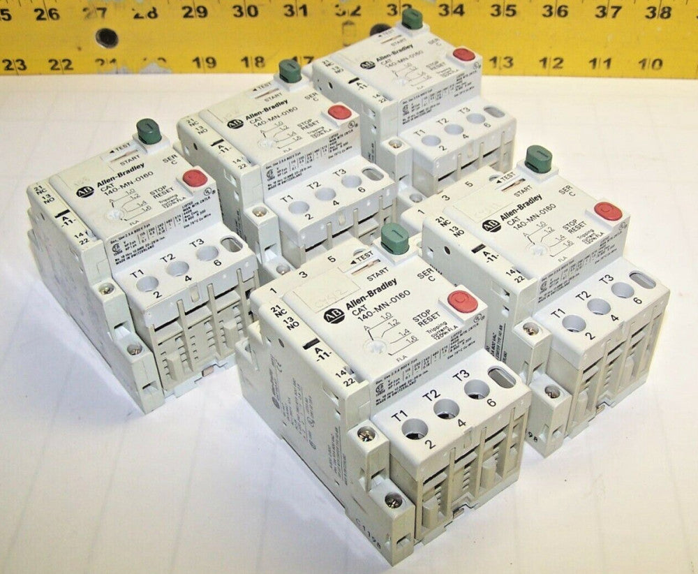 5) ALLEN BRADLEY MANUAL MOTOR STARTER 1.0-1.6 AMP 600 VAC  140-MN-0160  LOT OF 5