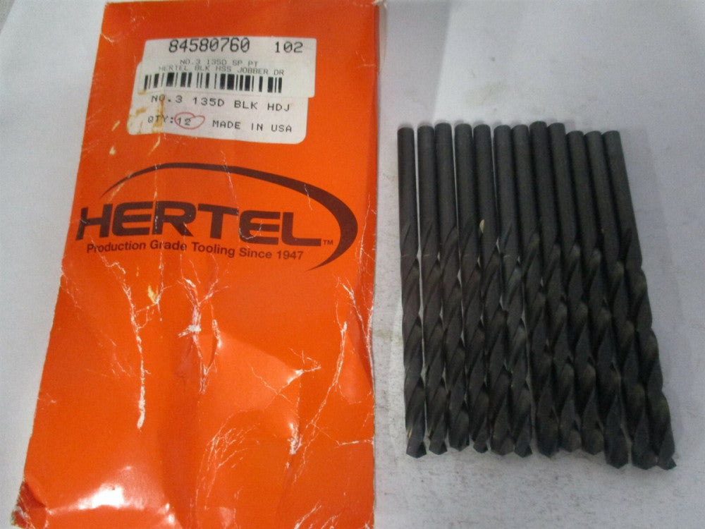(84580760) #3 135° 2-1/2" x 3-3/4" OAL High Speed Steel Jobber Drill - Qty 12