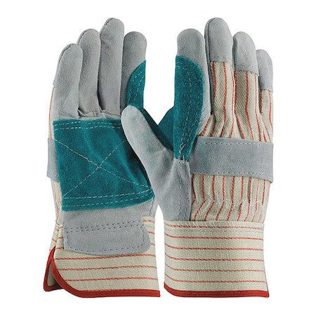 Pip 85-7512J Leather Palm Gloves, Safety, Wing Thumb, Gunn Cut, Gray, L, 12 Pk