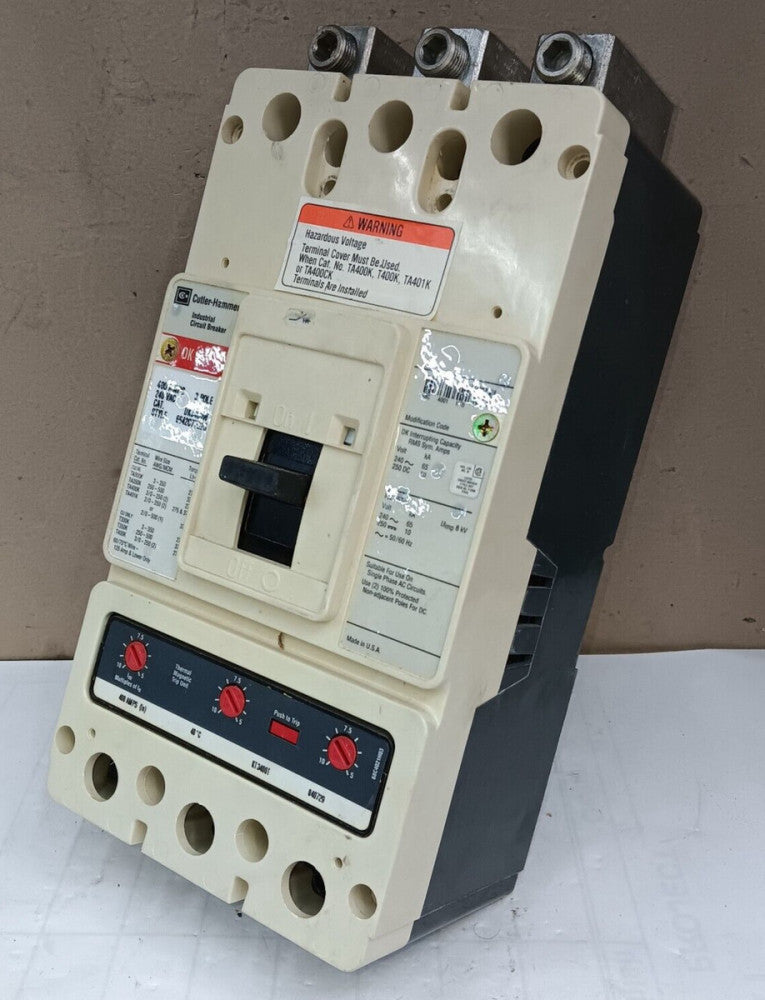 CUTLER-HAMMER 400 AMP CIRCUIT BREAKER W 400A TRIP 3 POLE 240 VAC DK3400W KT3400T