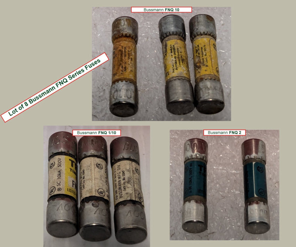 Lot of 8 Bussmann FNQ Series Fuses - Varying Part Numbers