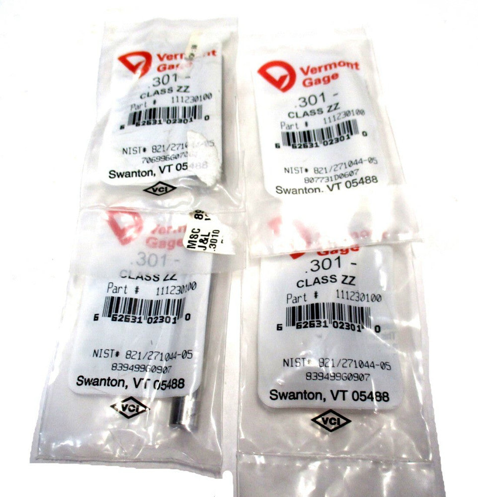 Vermont Gage (111230100) 0.301" Diameter Class ZZ Minus Pin Gage - Lot of 4
