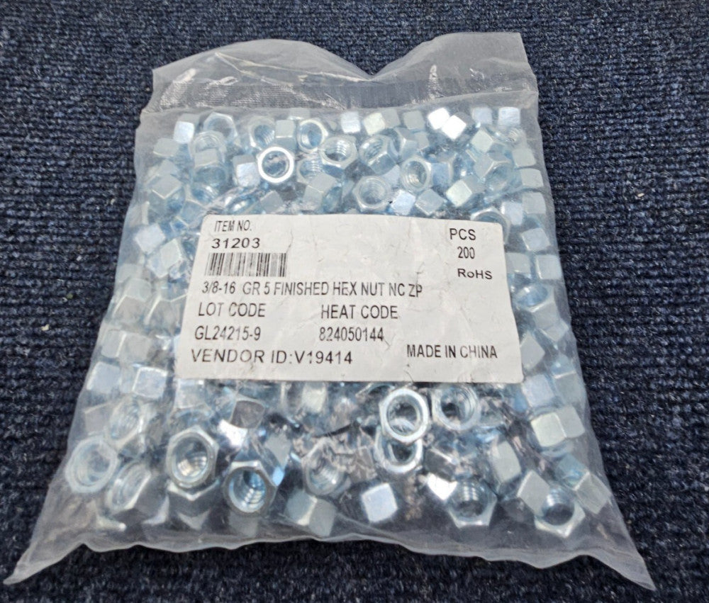 (QTY 200) 31203 3/8-16 GR5 FINISHED HEX NUT Chrome