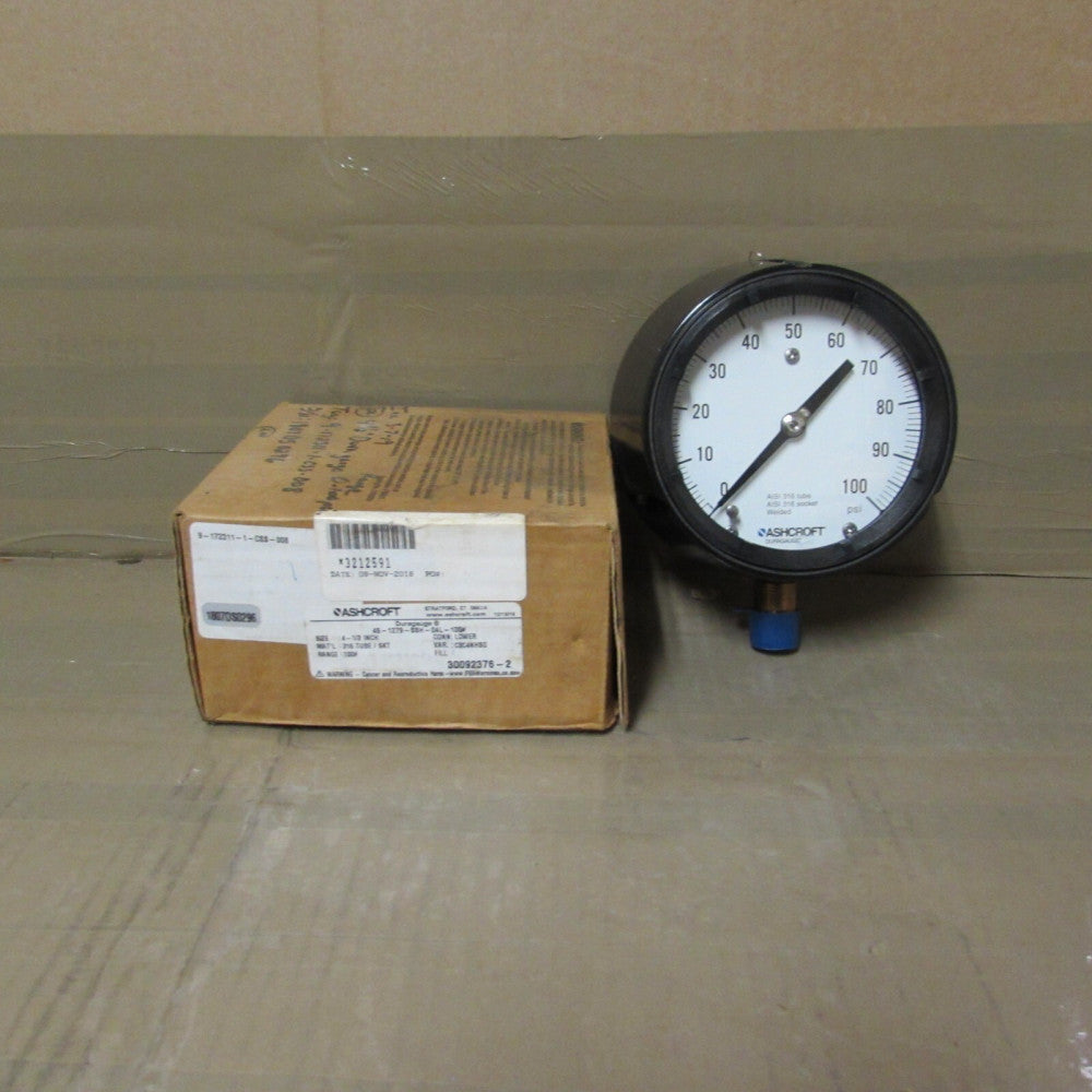 ASHCROFT 451279SSH04L100 4.5" DURAGUAGE 0-100PSI PRESSURE GUAGE, NIB MAKE OFFER!