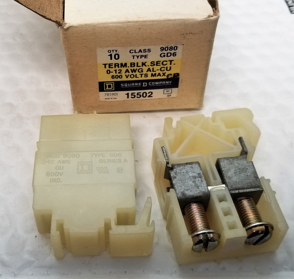 Box Of (10) SQUARE-D Terminal Blocks 35mm Din Rail 0-12 AWG 600V 9080GD6 [C1B2] 