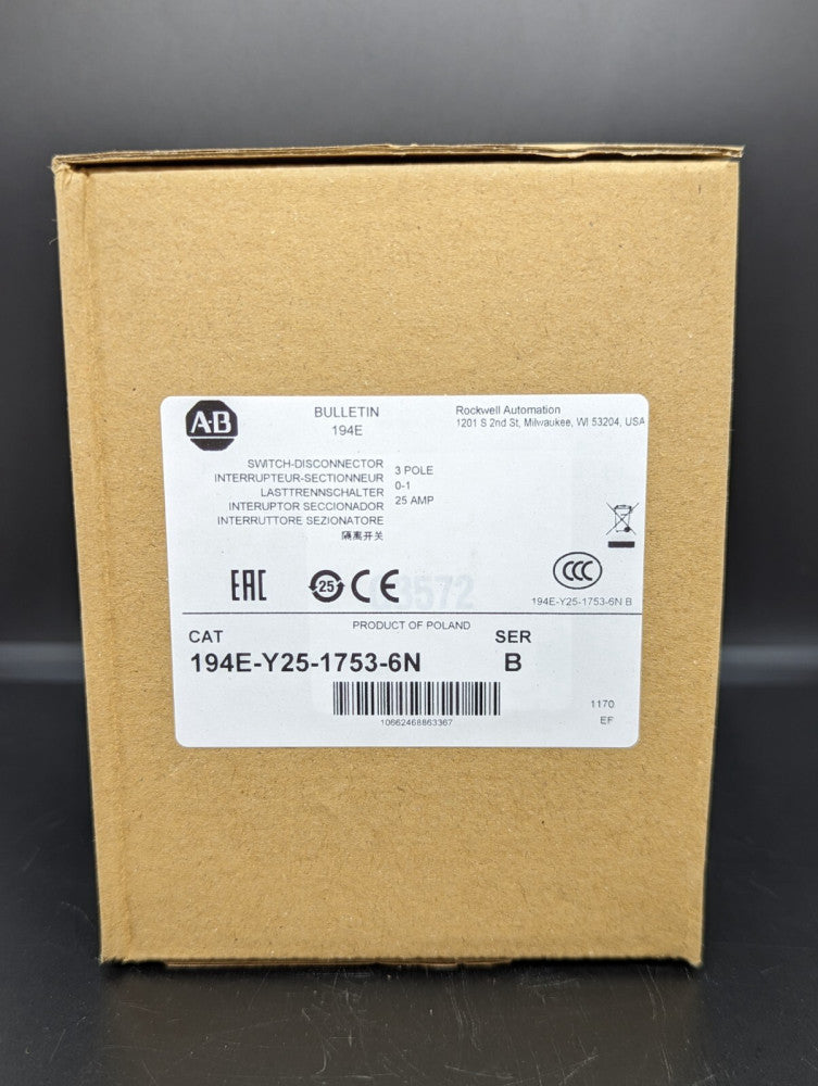 Allen Bradley 194E-Y25-1753-6N 25A 3P Sealed IEC Load Switch New In Box USA
