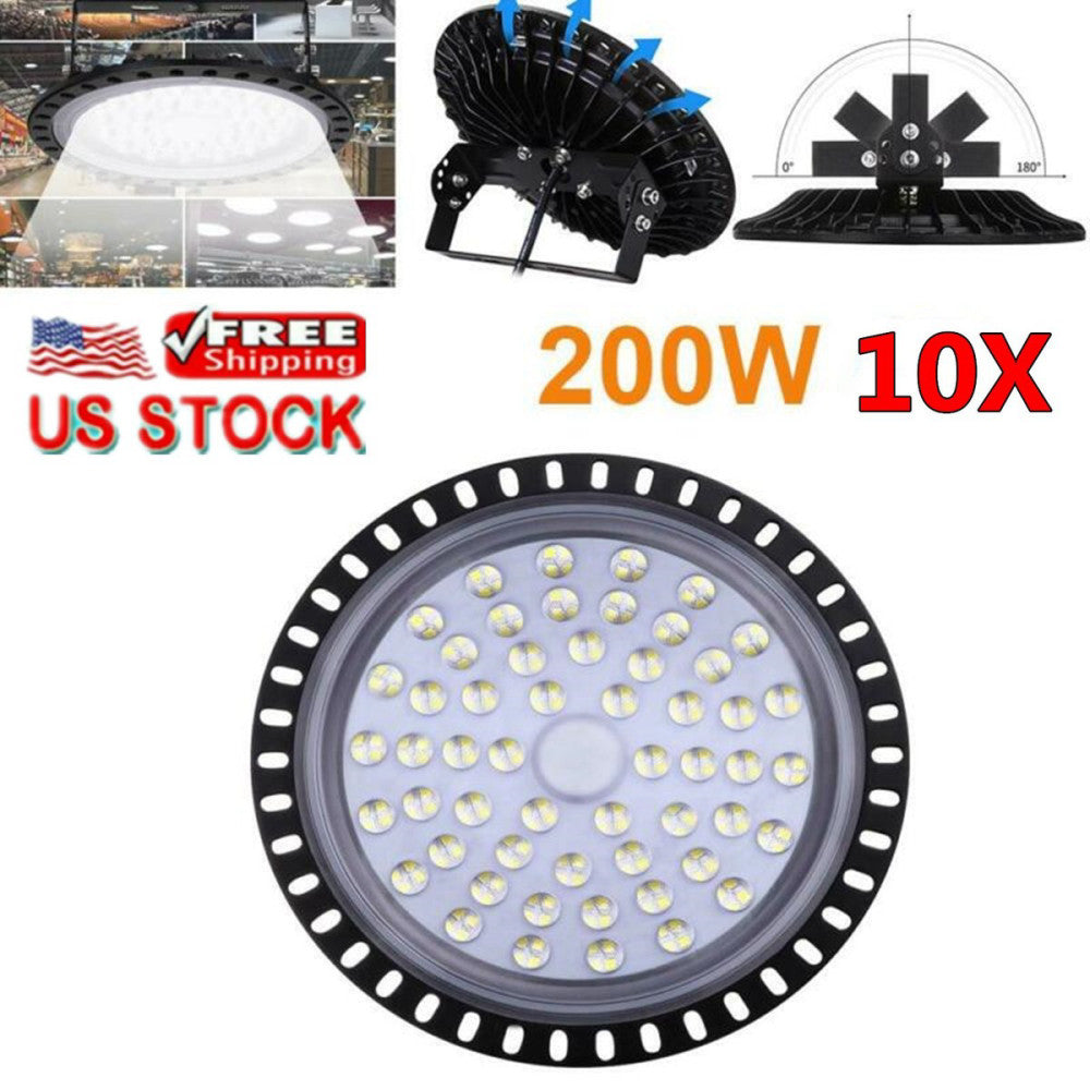 10PCS 200W UFO LED High Bay Light Shop Lights Warehouse Industrial Lighting Lamp