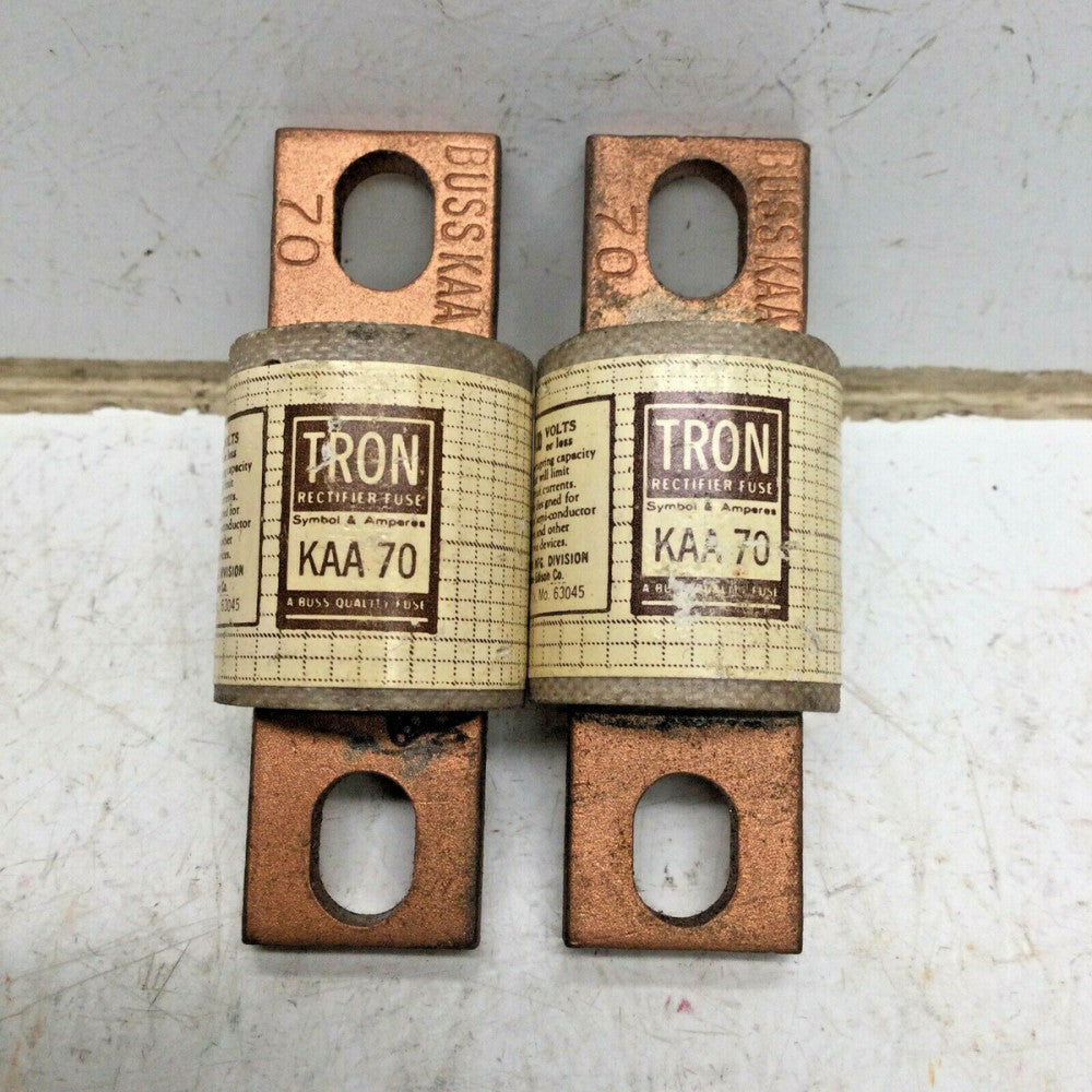 BUSSMANN BUSS TRON KAA 70 RECTIFIER FUSE 70 AMP 130V (LOT of 2)