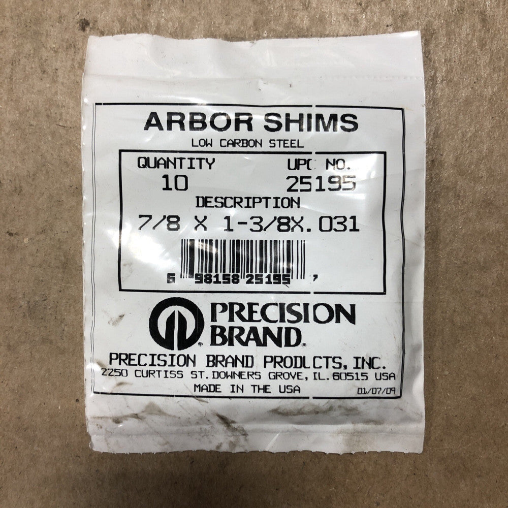 Precision Brand 25195 Arbor Shims 7/8 X 1-3/8 X .031 - NEW