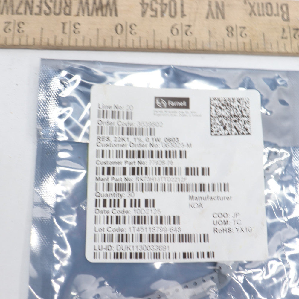 (30-Pk) Farnell Resistor Thick Film 0603 22.1K Ohm 1%  RK73H1JTTD2212F