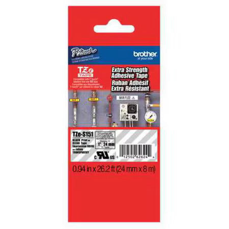 Brother Tzes151g Adhesive Tz Tape (R) Cartridge 15/16"X26-1/5Ft., Black/Clear