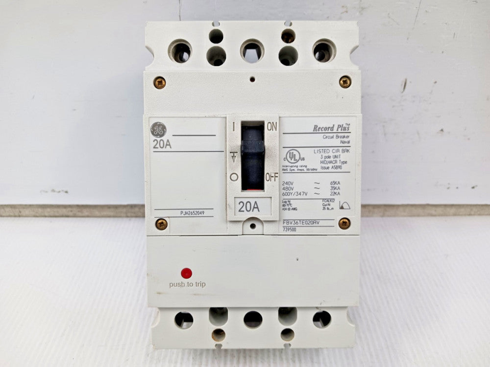 GE Record Plus 20 Amp Circuit Breaker 3 Pole 600Y/347 VAC 35kA FBV36TE020RV