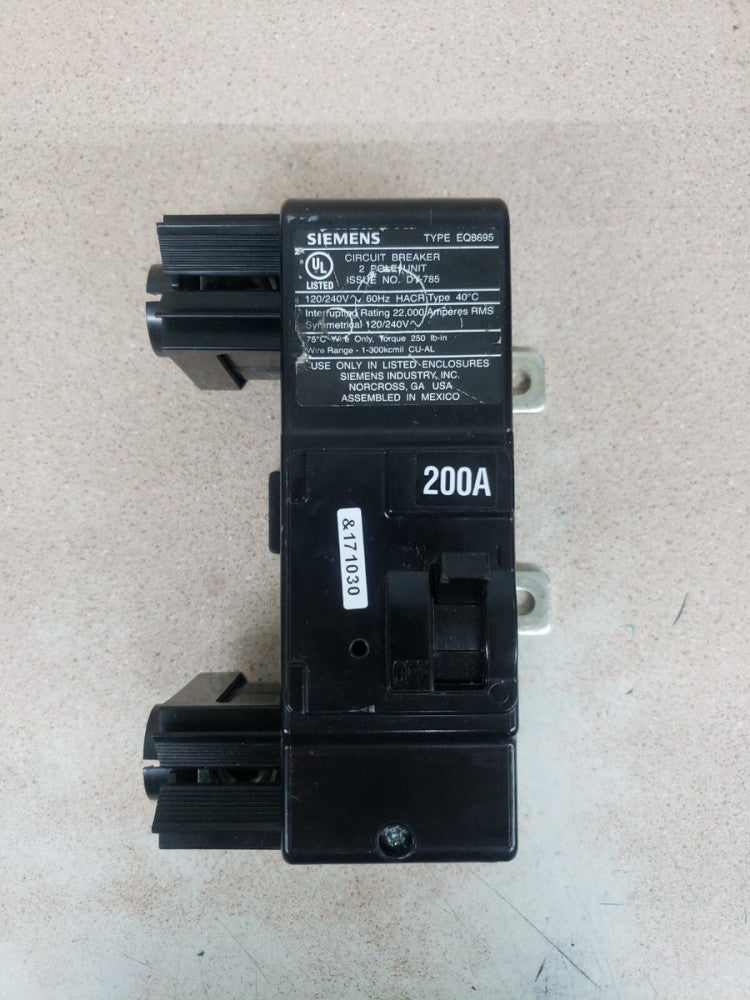 1) New Take Out! Siemens MBK200A EQ8695 200 Amp 2 Pole 120V Main Circuit Breaker
