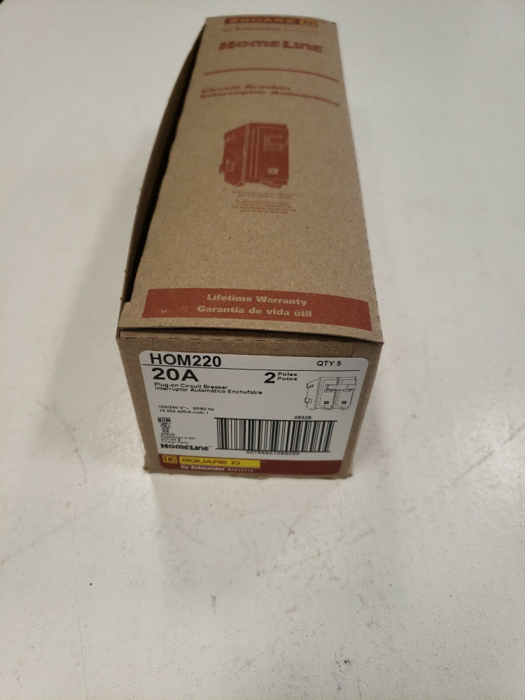 1 Square D HOM220 Homeline 20 Amp 2 Pole 120/240V Circuit Breaker New