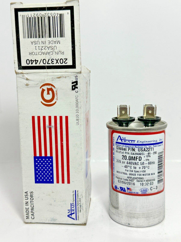 Amrad Global USA2211 Run Capacitor RA2000/37 44-206 20.0 MFD 370/440VAC 50/60Hz