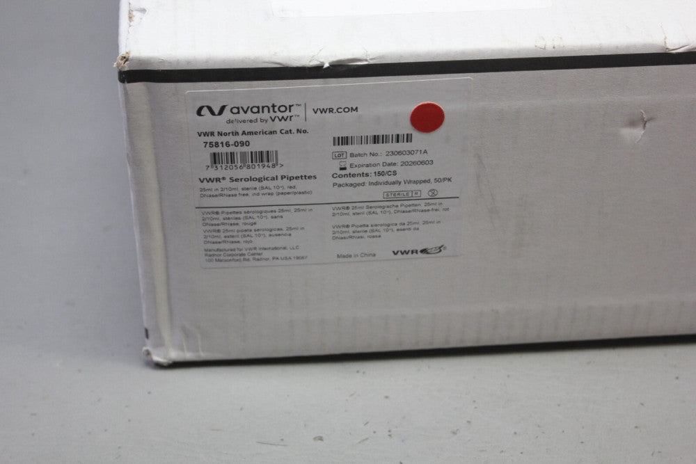 VWR SEROLOGICAL PIPETTES 75816-090 25ML STERILE 150 PCS FACTORY SEALED