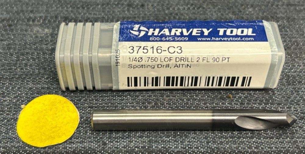 HARVEY TOOLS SPOTTING DRILL BIT 37516-C3  DIAMETER 1/4" OAL 2-1/2"