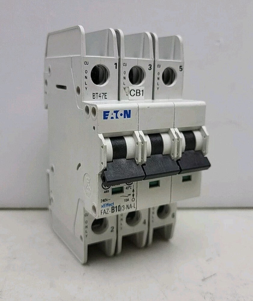 Eaton FAZ-B10-3-NA-L Circuit Breaker Current-Limiting 10A 240 Vac 96 Vdc Used 