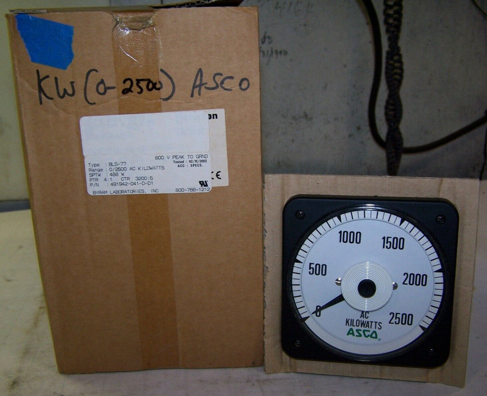 NEW ASCO CROMPTON BLS-77 0-2500 AC KILOWATTS PANEL METER 491942-041-D-D1