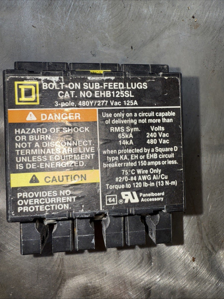 Square D EHB125SL Bolt-On Sub-Feed Lugs 125A 480V 3 Pole Great Cond FAST SHIP!