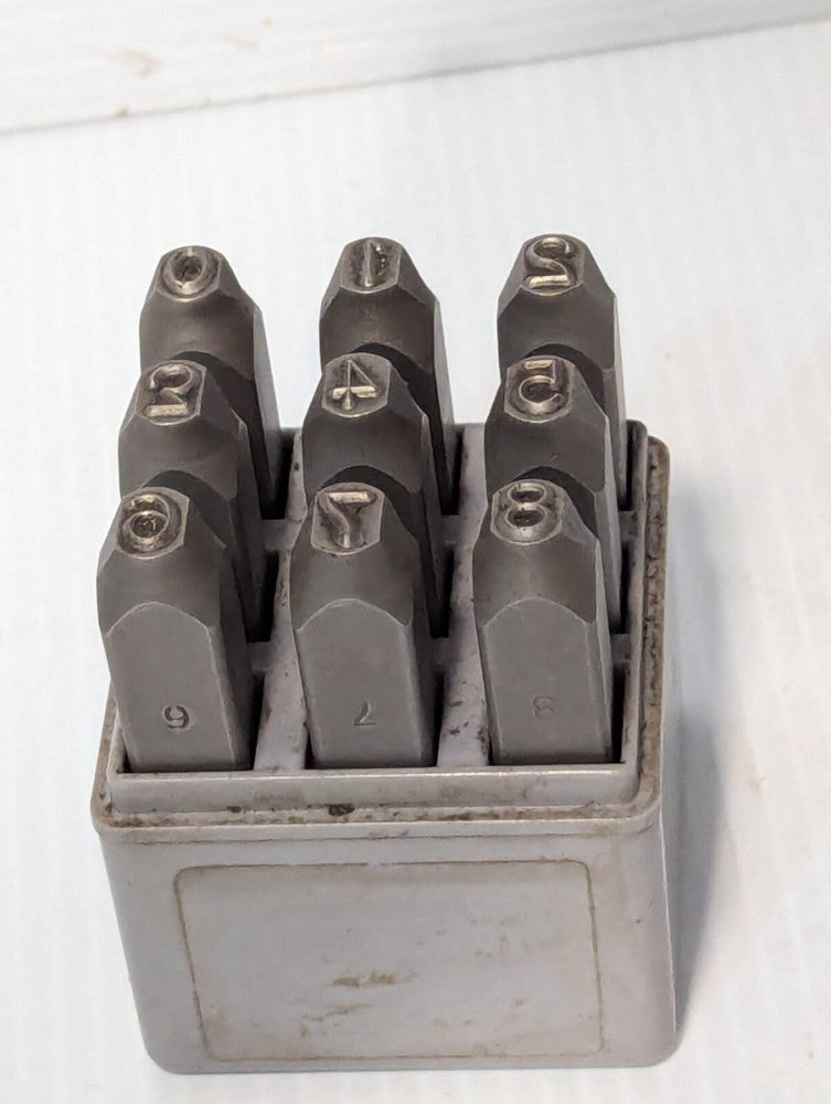 Unbranded steel stamp number set, 1/4 inch, w/plastic case, 0-8