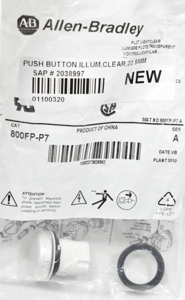 Allen Bradley 800FP-P7 Clear Cap Pilot Light Operator Assembly