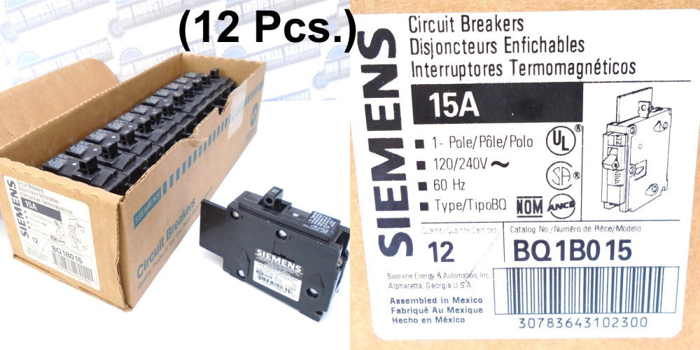 (12 pcs) SIEMENS - BQ1B015 - 15A BOLT-ON BREAKER - 120V 10kA - 1-PL -NEW in CASE