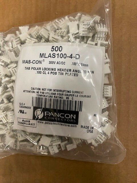 (500 Pack) Pancon MLAS100-4-D Tab Polar Locking Header Angled Pin .100 CL 4 POS