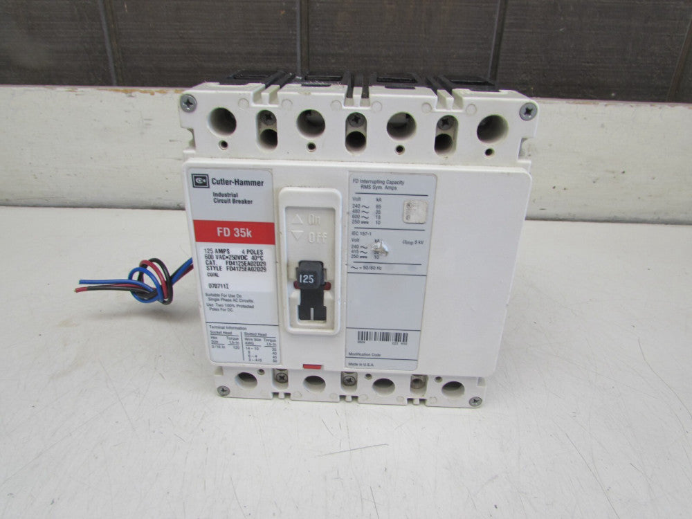 CUTLER-HAMMER  FD4125EA02D29 ,  4P/125A/600V , GOOD TAKEOUT! MAKE OFFER!
