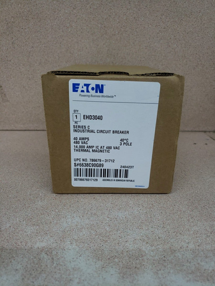 1) Cutler Hammer EHD3040 40 Amp 480 VAC 3 Pole 14kA  Circuit Breaker