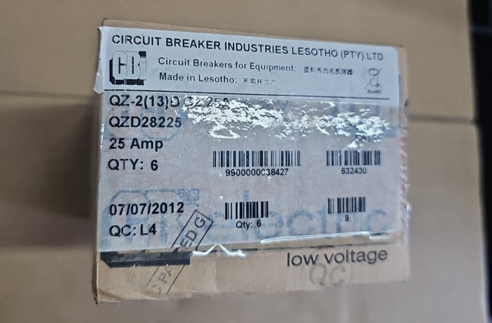 1) CBI Box of 6 QZD28225 2 POLE 25 AMP Circuit Breaker
