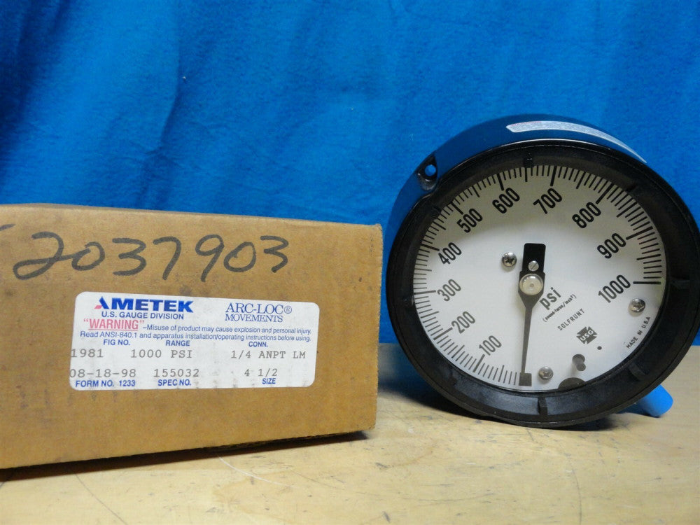 AMETEK - GAUGE 1981 - 1000 PSI - SIZE 4½ - PN: 155032 - NEW IN THE BOX