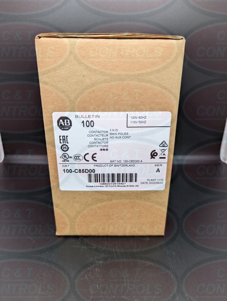 Allen Bradley 100-C85D00 120VAC 85A 3P Contactor No Aux Contact NIB USA