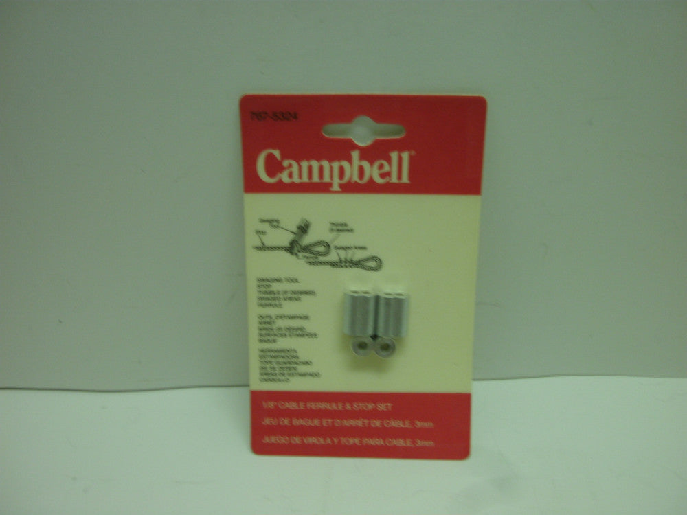 CAMPBELL 767-5324 1/8" (3mm) CABLE FERRULE & STOP SET NEW IN PKG.
