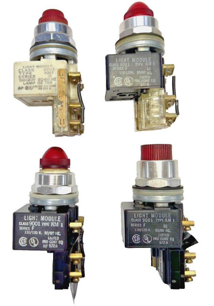 SQUARE D CLASS 9001KA-1 RED PUSH BUTTON 110-120V 50/60HZ 572A AC/DC LOT OF 4