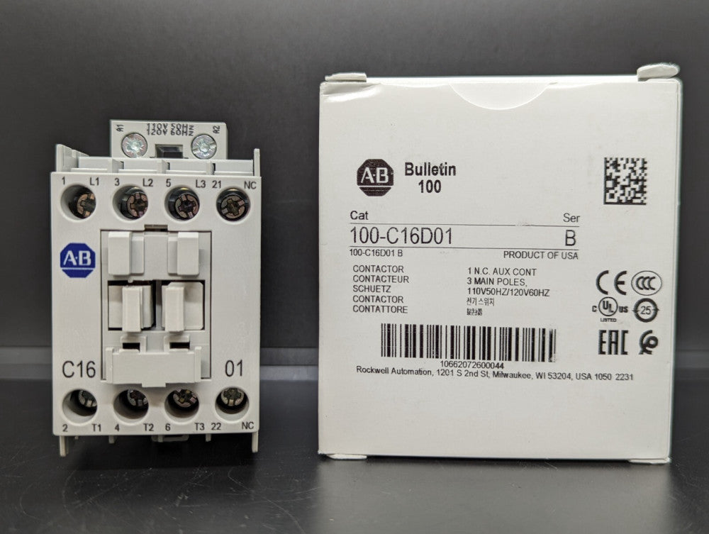 Allen Bradley 100-C16D01 16A 3P 120V Contactor 1NC Aux New In Box USA