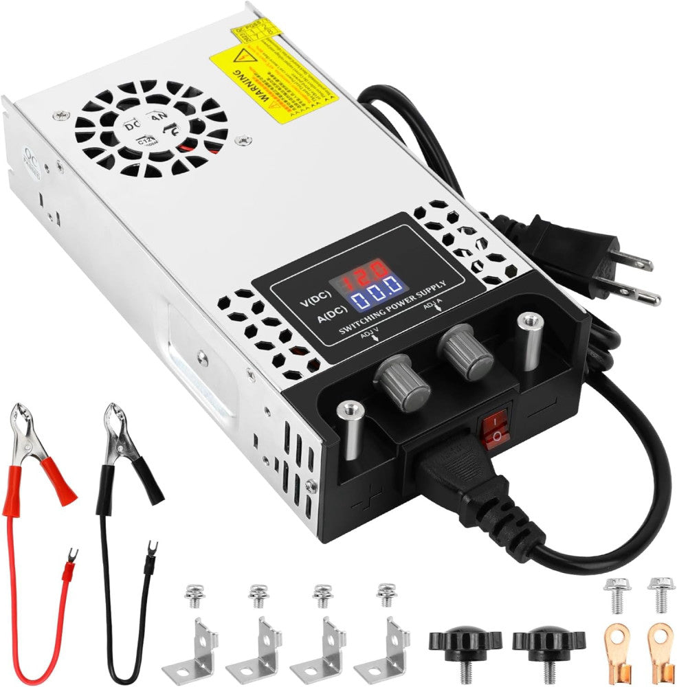 Adjustable 0-12V Power Supply 50A 600W, 110V AC to DC Buck silver 