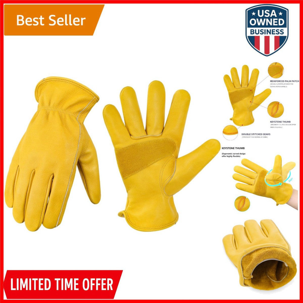 Leather Work Gloves Cowhide Puncture Resistant Gardening Yard Construction