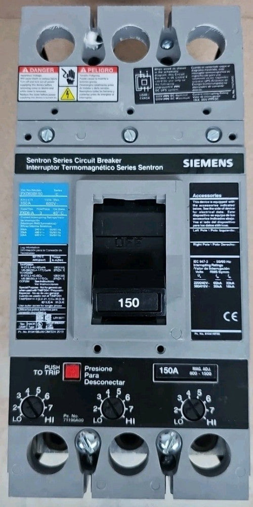 Siemens FXD63B150 Circuit Breaker 3P 150A 600V NTO