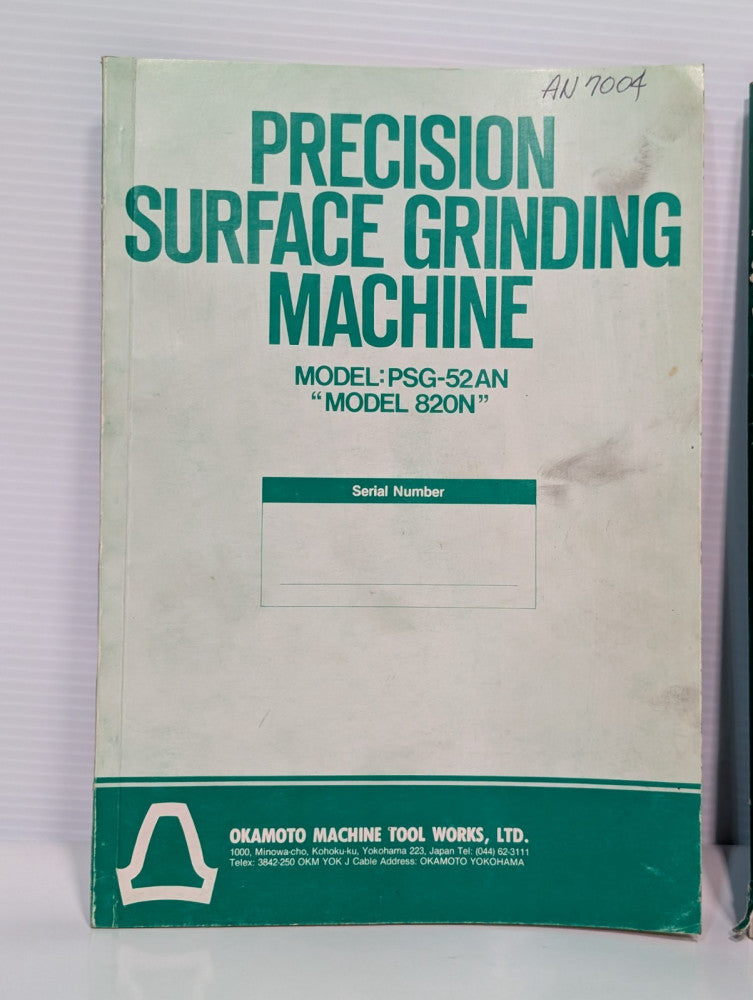 Okamoto Precision Surface Grinding Machine Model PSG-52AN and Model 820N Manual