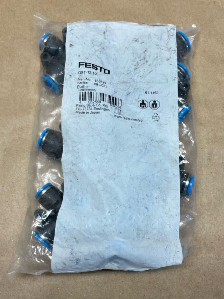 Bag of 10 FESTO QST-12-10 153137 Push-In T-Connector